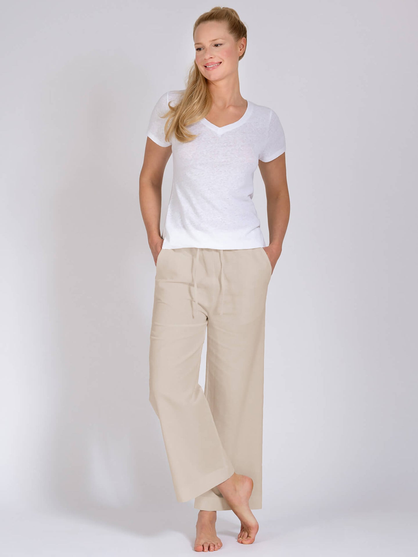 Yogahose - Christy beige mit Leinen - YOGISTAR