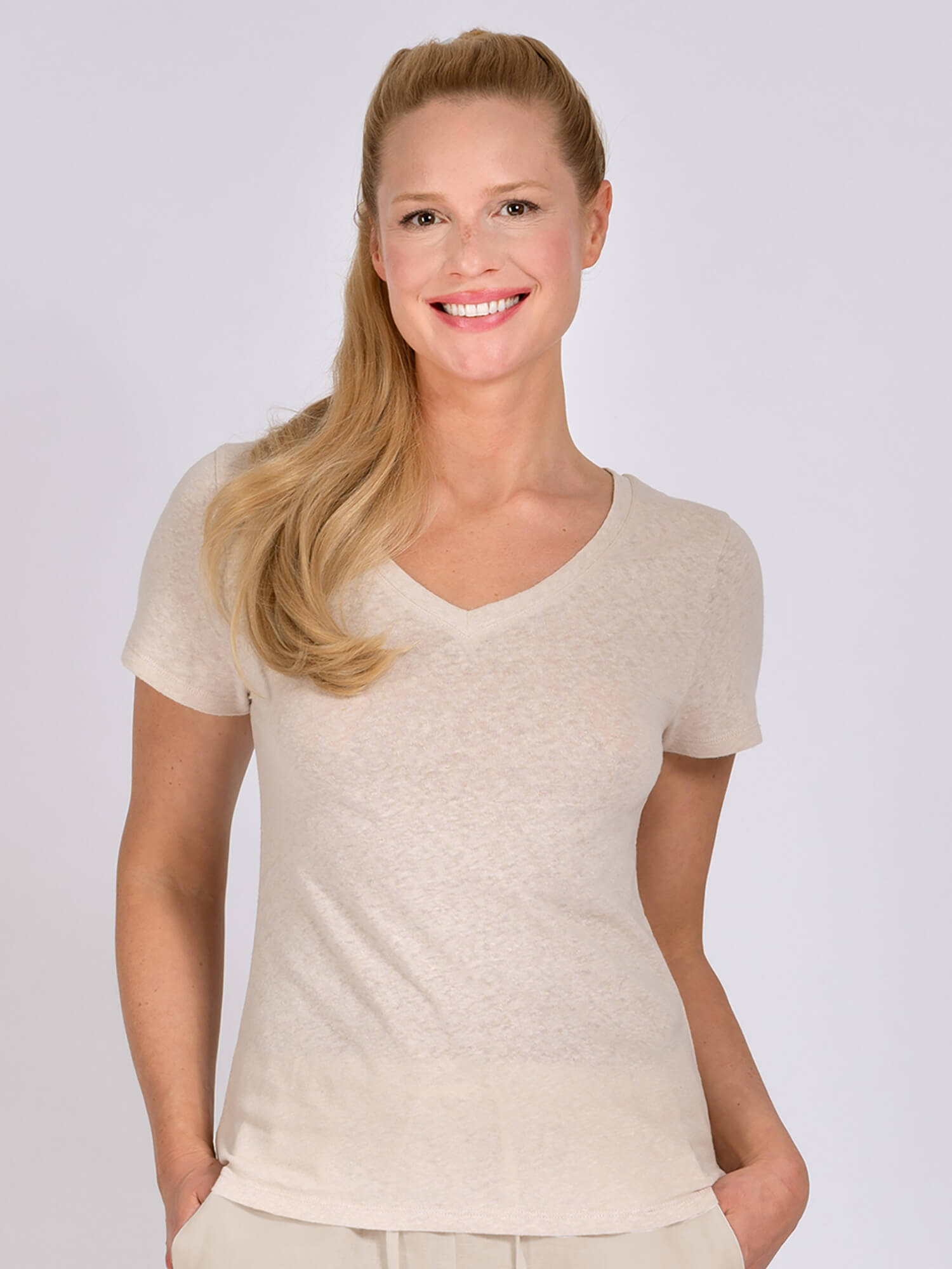 Yoga-Shirt - Celine beige mit Leinen - YOGISHOP