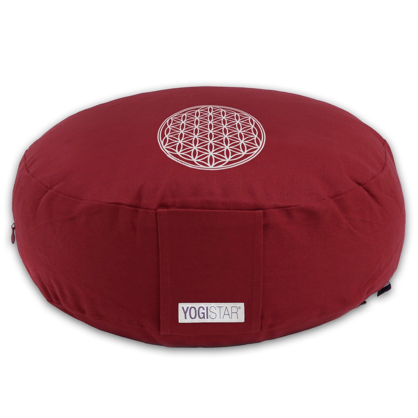 2. Wahl Meditationskissen - rund - bordeaux - Blume des Lebens - YOGISHOP