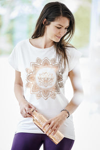 Yoga-T-Shirt Batwing „lotus“ - ivory/copper