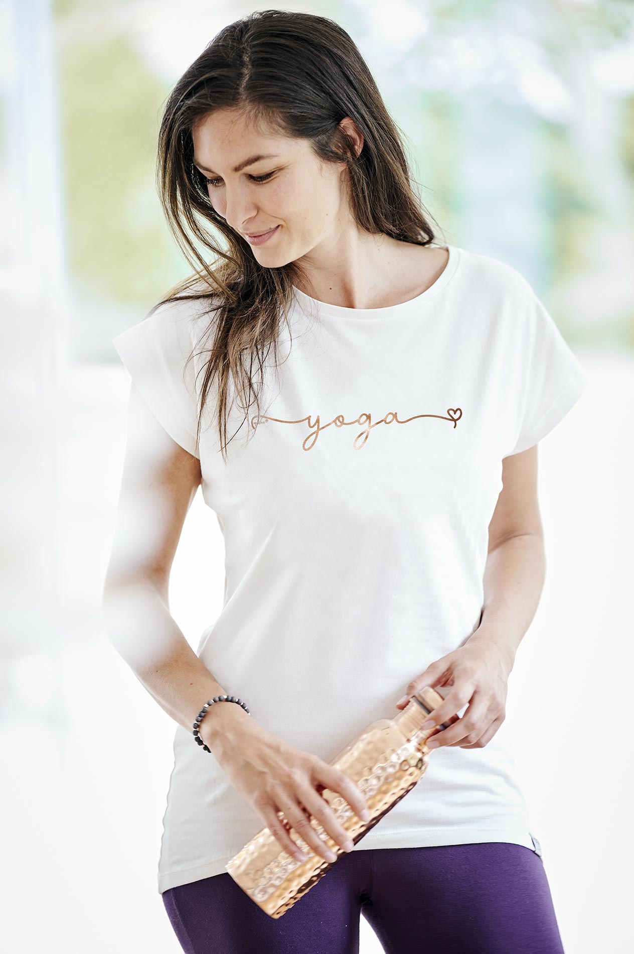 Yoga-T-Shirt Batwing „yoga“ - ivory/copper - YOGISHOP