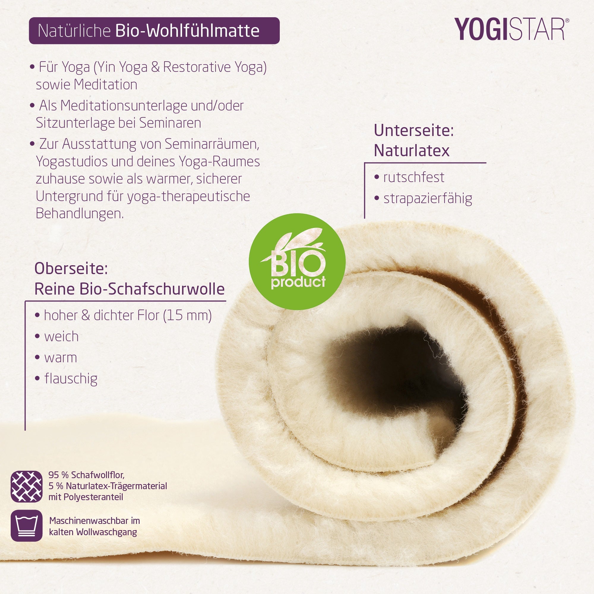 Yogamatte yogimat® natur - Bio-Schurwolle - YOGISHOP