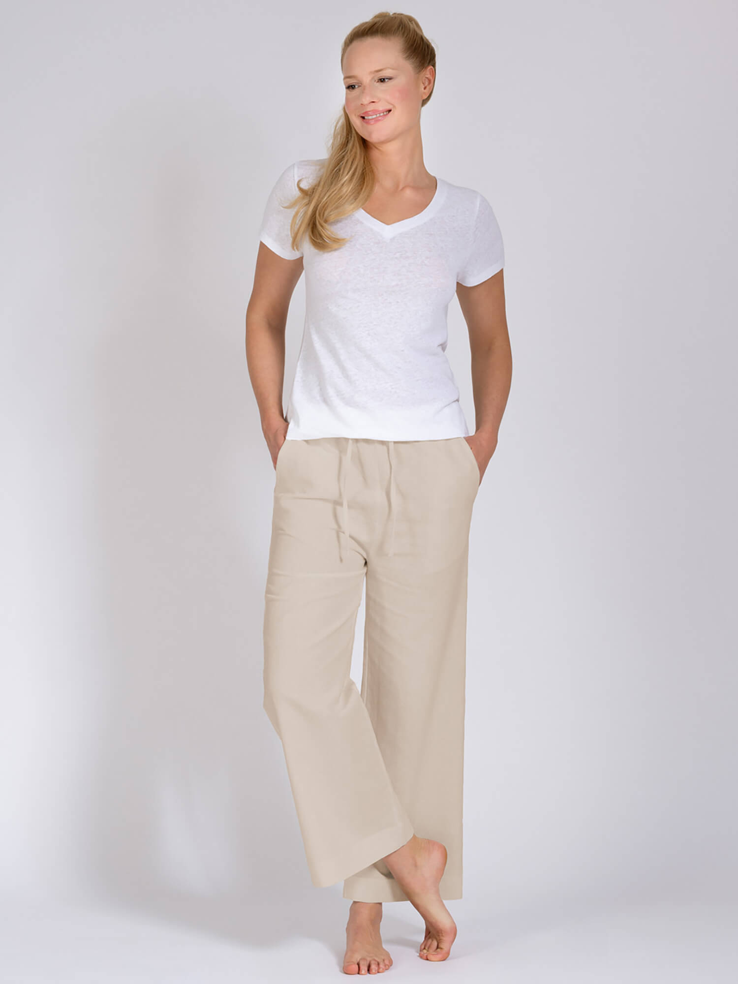 Yogahose - Christy beige mit Leinen - YOGISTAR