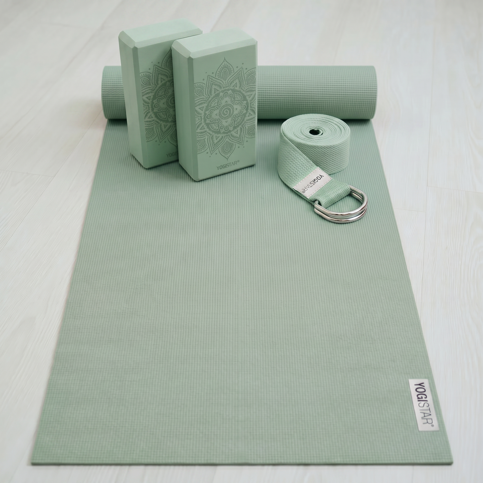 Yoga-Set Starter Edition - velvet mint (Yogamatte + 2 Yogablöcke + 1 Gurt) - YOGISTAR