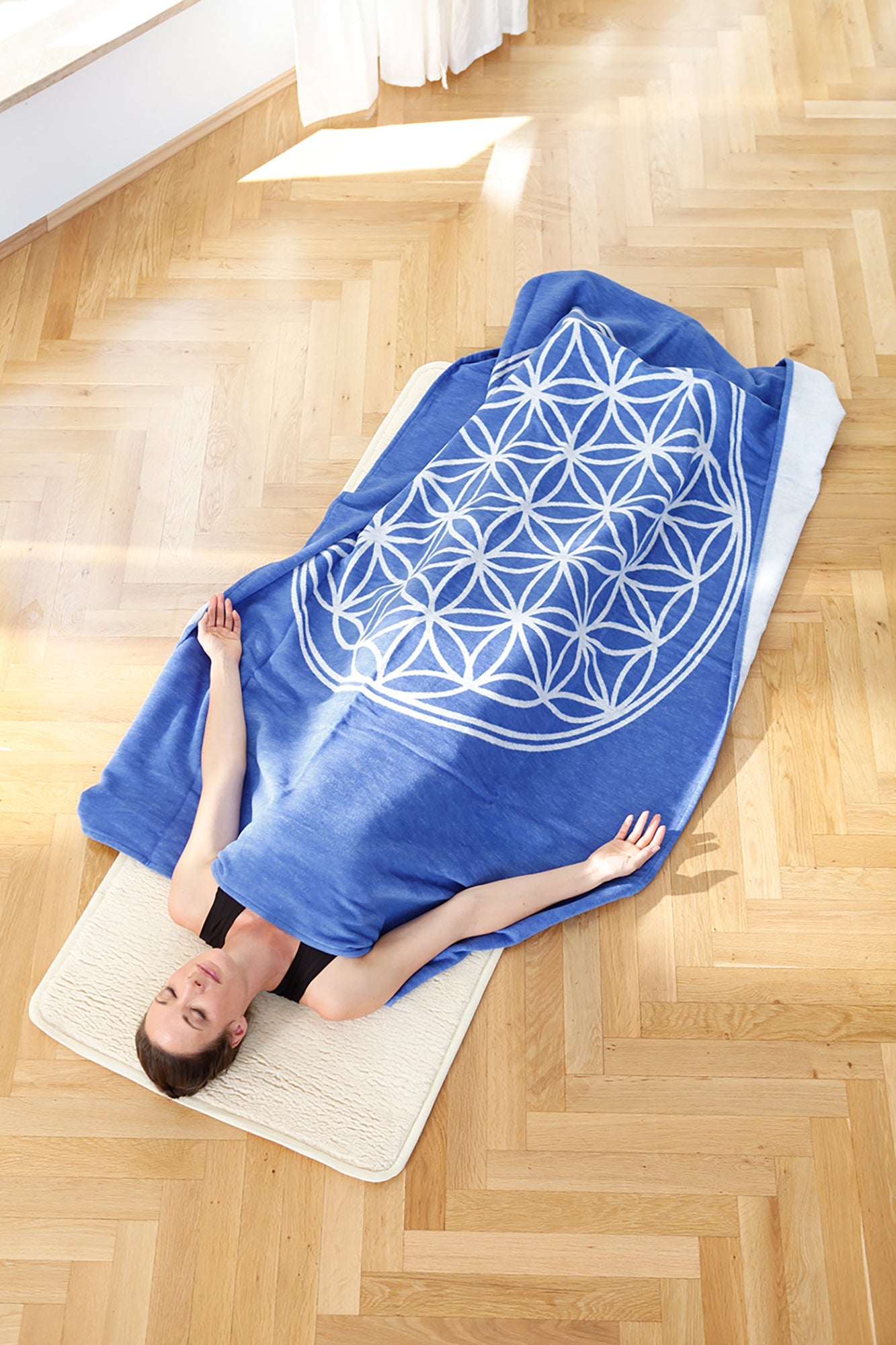 Baumwolldecke Blume des Lebens - blau - YOGISHOP