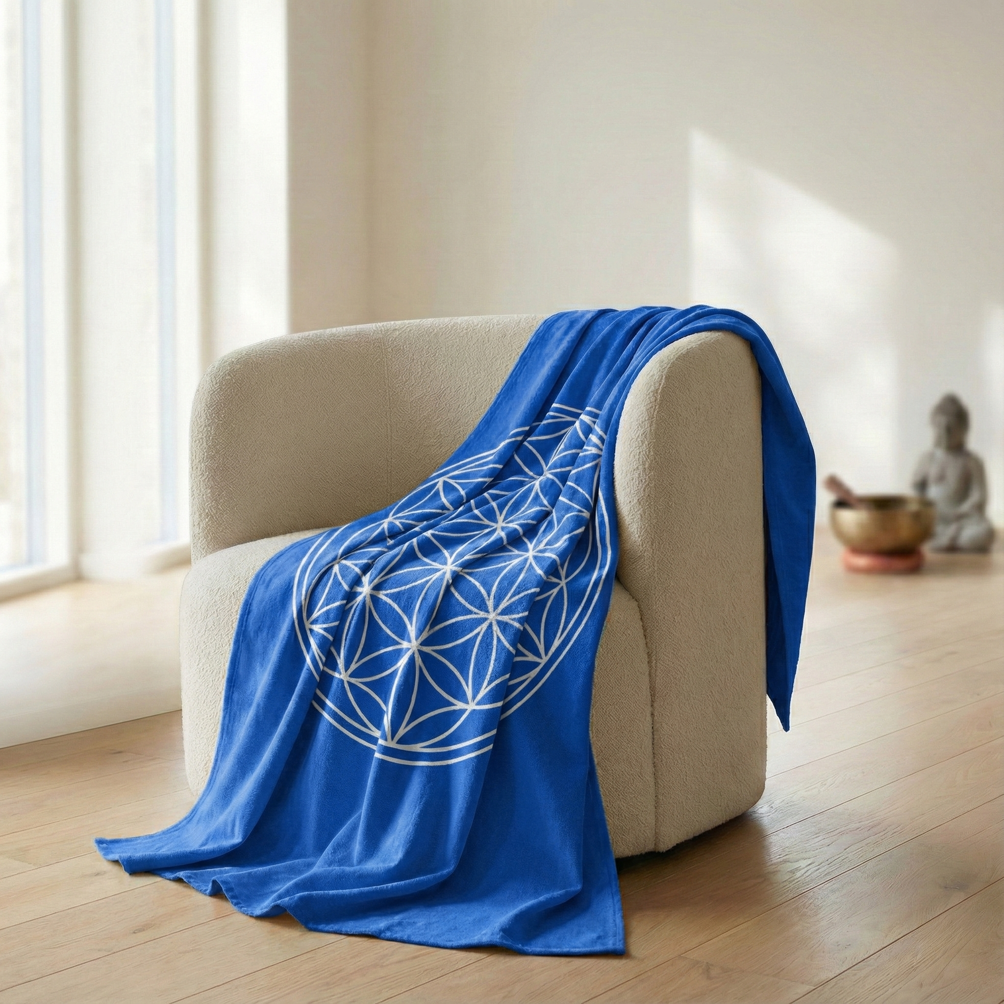 Baumwolldecke Blume des Lebens - blau - YOGISHOP