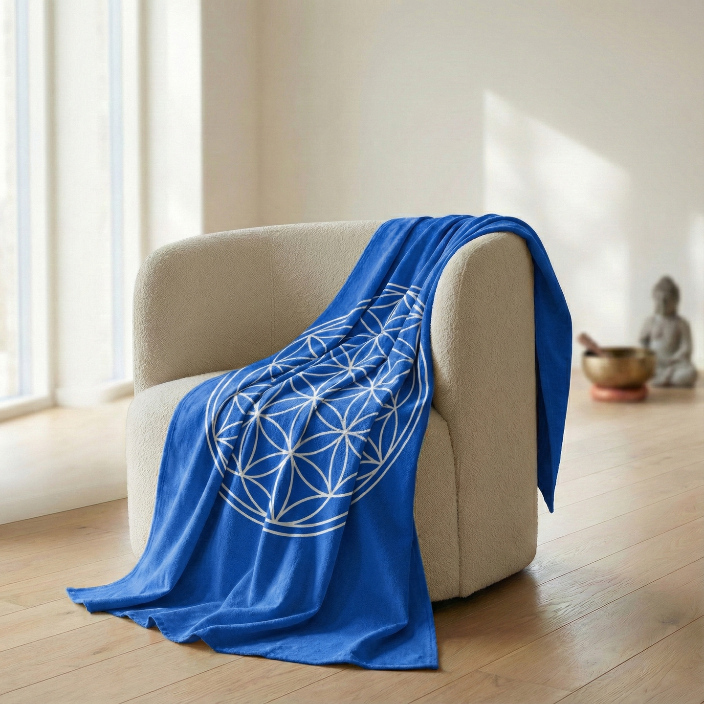 Cotton blanket flower of life - blue