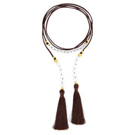 Vegan Leather Choker - St. Tropez, weißer Achat nougat - YOGISHOP