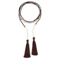 Vegan Leather Choker - St. Tropez, weißer Achat nougat - YOGISHOP