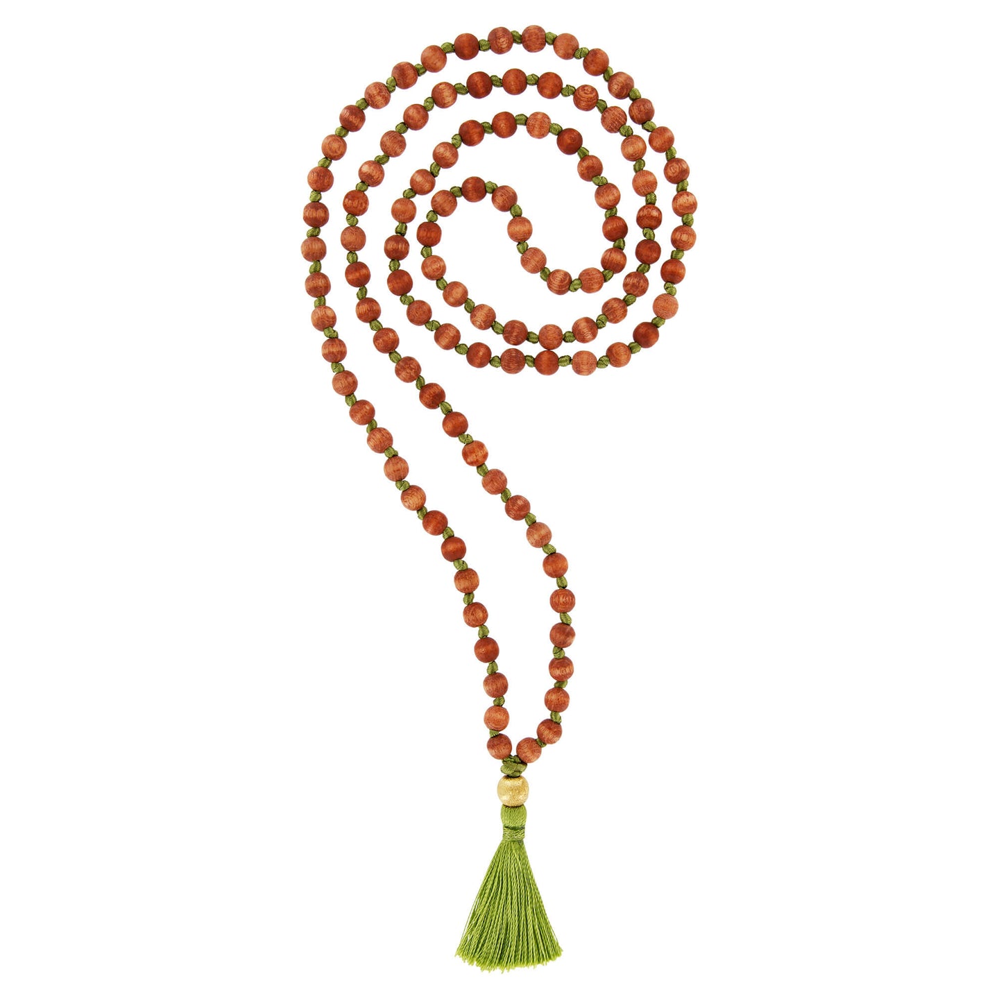 Mala-Kette "Vintage" - Holz Braun, Quaste Pistazie, Perle Gold - YOGISHOP