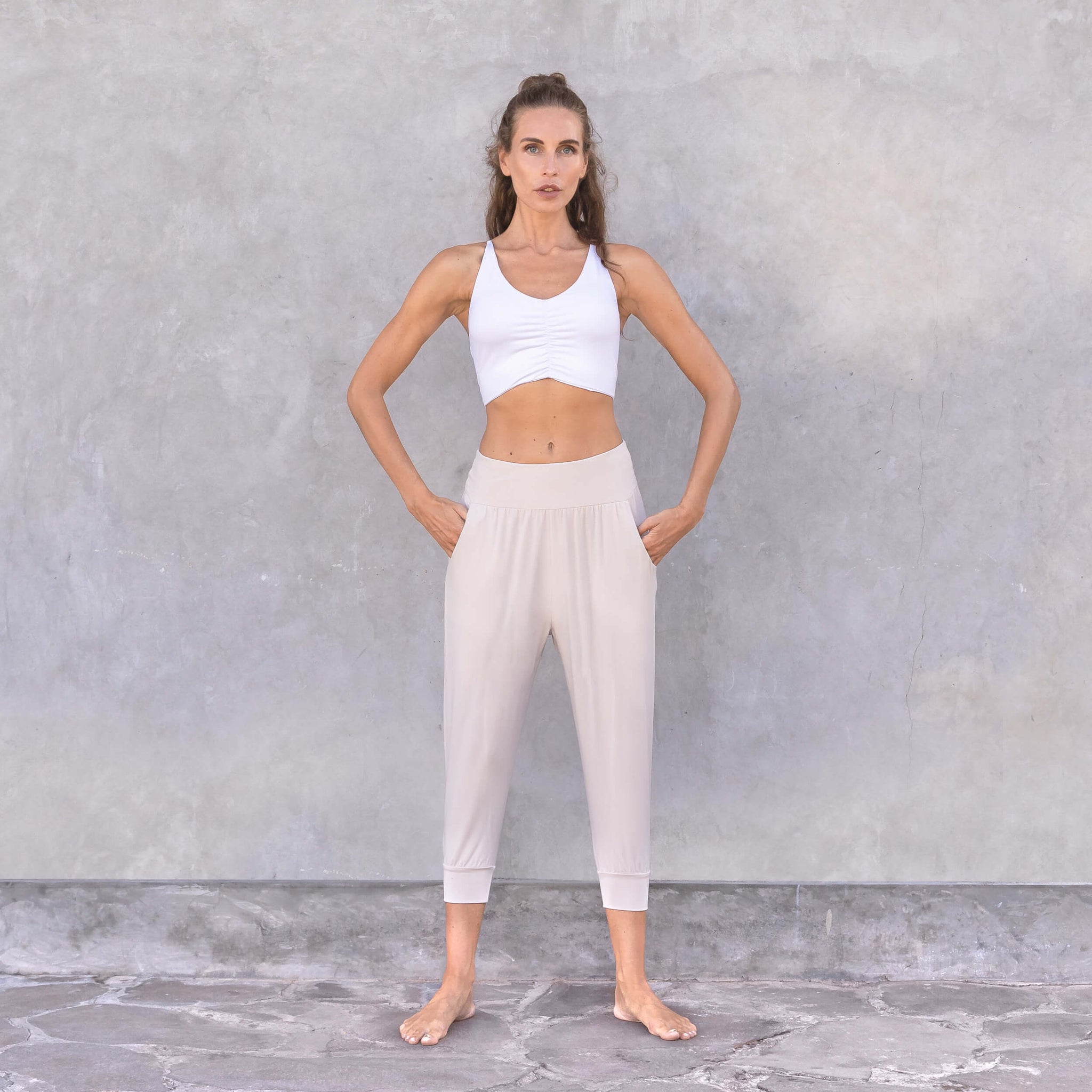 3/4 Yoga-Pants flora - creme - YOGISHOP