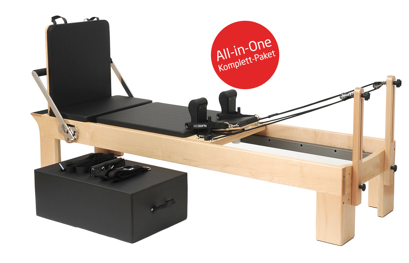Pilates Reformer Ahorn "Therapeutic Leg" (inkl. Sitting Box und Jump Board) - schwarz - YOGISHOP