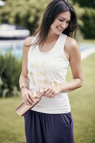 Yoga-Racerback-Top „what you seek...“ - ivory/gold