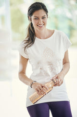 Yoga T-shirt Batwing “celestial flower” - ivory/copper
