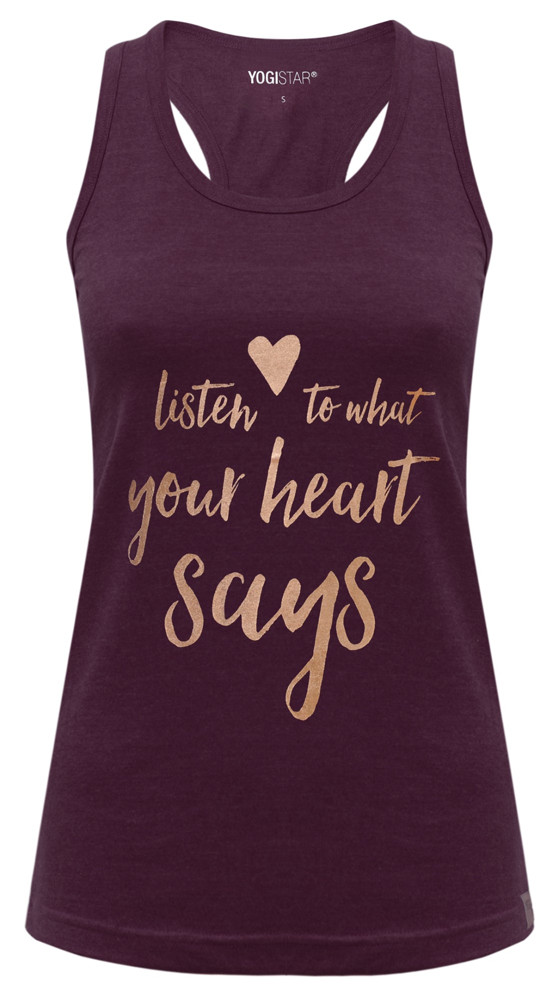Yoga-Racerback-Top „listen to...“ - berry/copper
