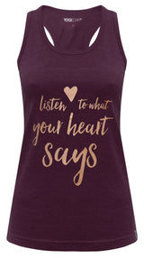 Yoga-Racerback-Top „listen to...“ - berry/copper