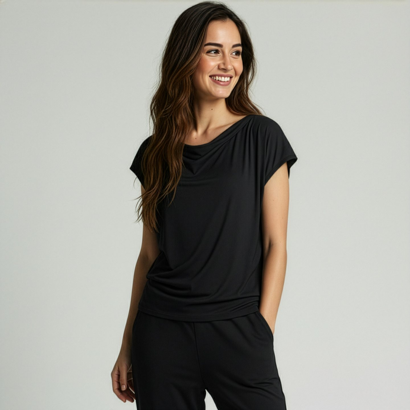 Yoga-Shirt flowing batwing "ala" - black - YOGISHOP