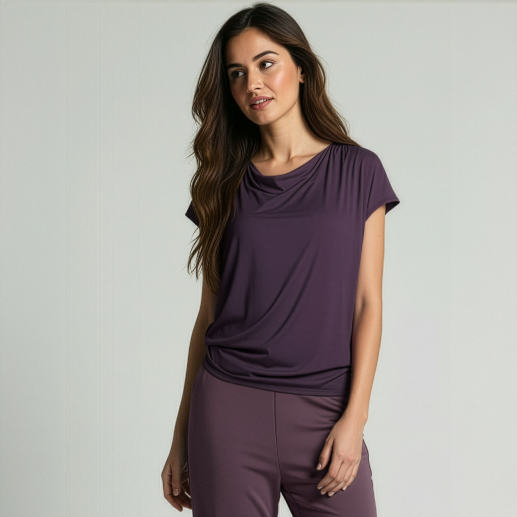 Yoga-Shirt flowing batwing "ala" – elderberry - YOGISHOP