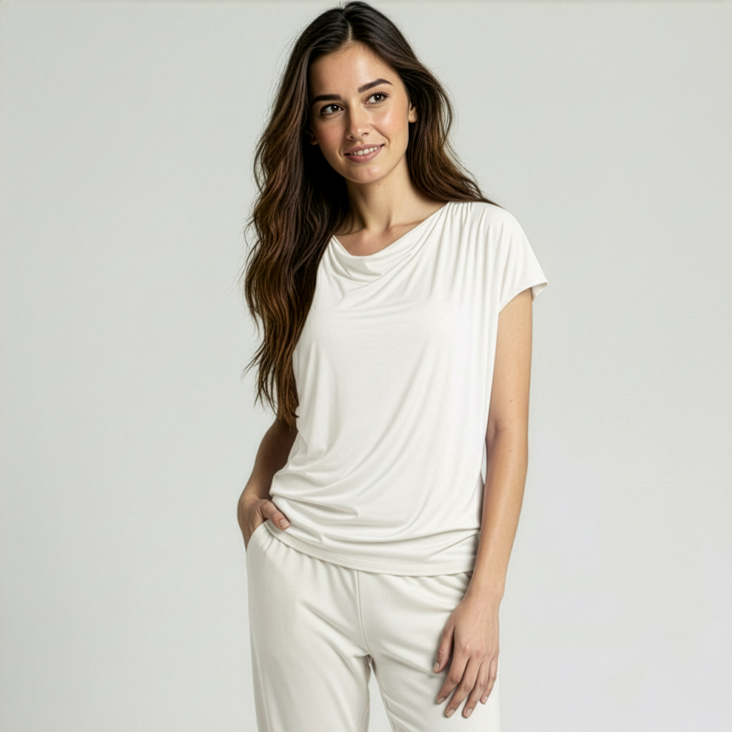 Yoga-Shirt flowing batwing "ala" – ivory - YOGISHOP