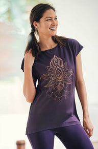 Yoga-T-Shirt Batwing „celestial flower“ - berry/copper - YOGISHOP