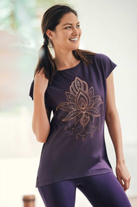 Yoga-T-Shirt Batwing „celestial flower“ - berry/copper - YOGISHOP