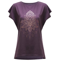 Yoga-T-Shirt Batwing „celestial flower“ - berry/copper - YOGISHOP