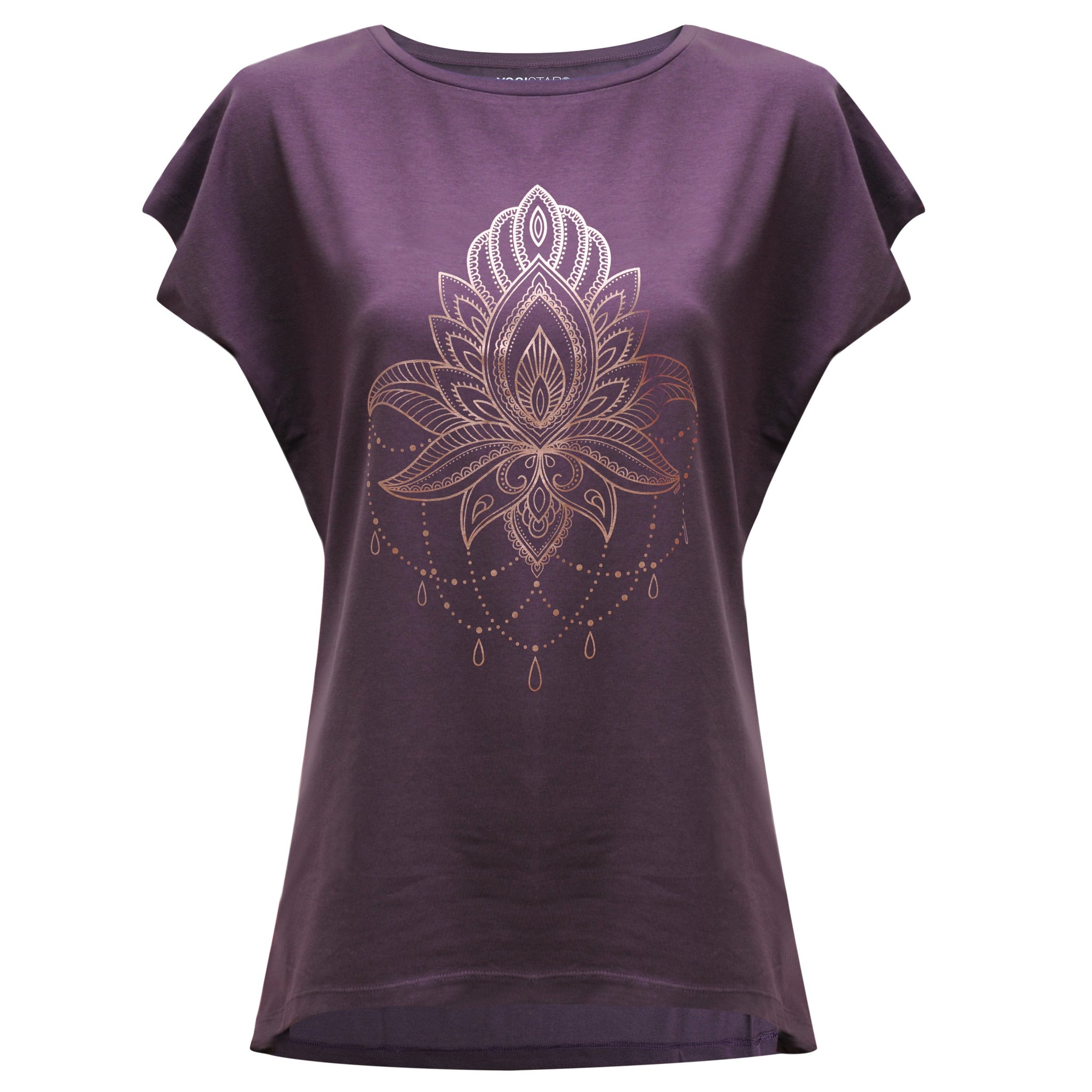 Yoga-T-Shirt Batwing „celestial flower“ - berry/copper - YOGISHOP