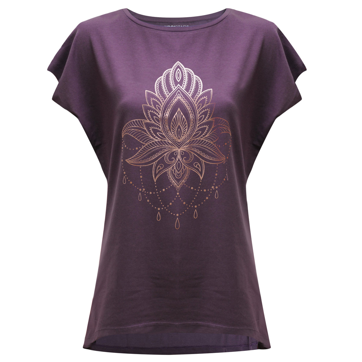 Yoga-T-Shirt Batwing „celestial flower“ - berry/copper