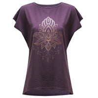 Yoga-T-Shirt Batwing „celestial flower“ - berry/copper