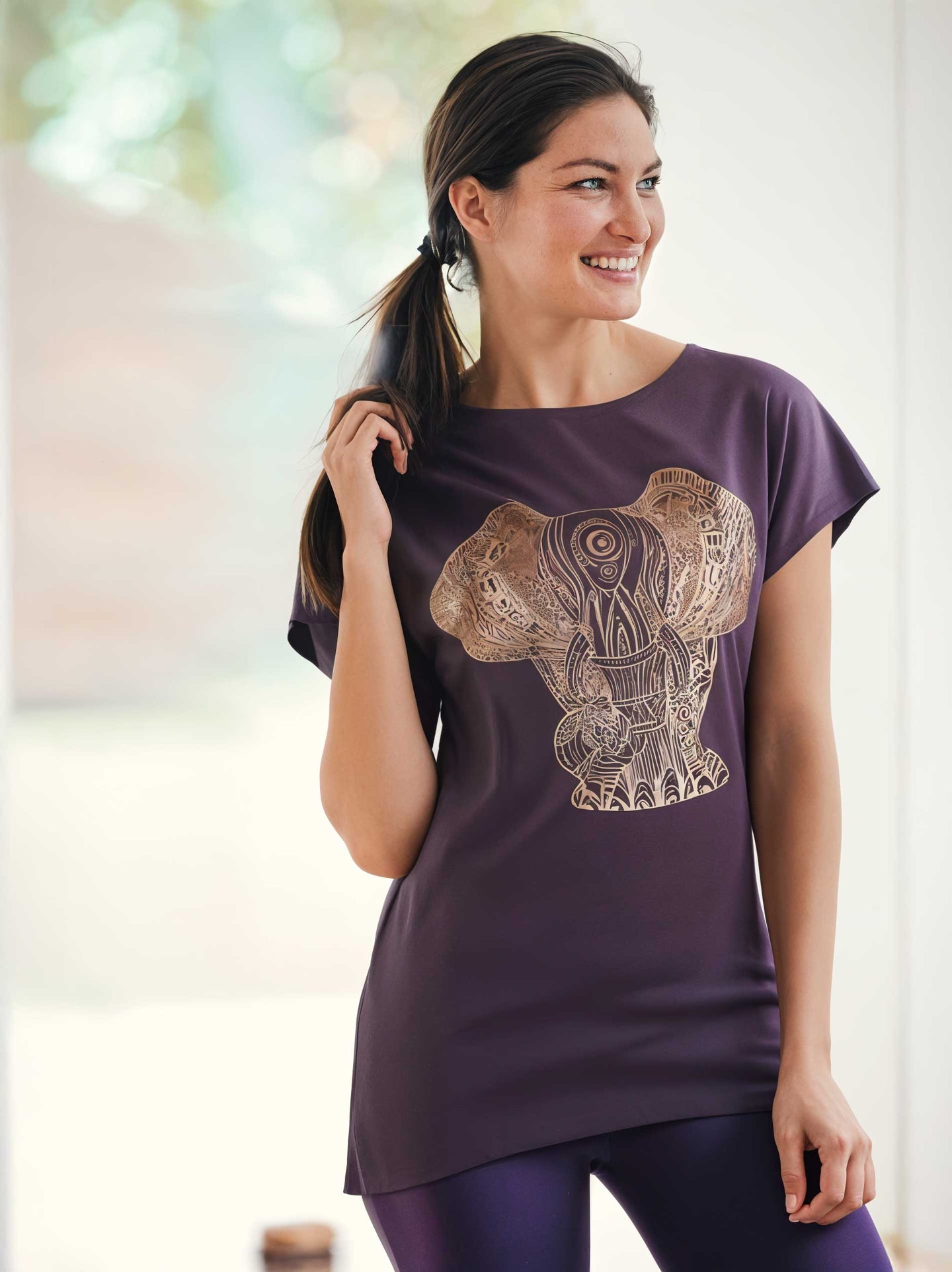 Yoga-T-Shirt Batwing „elephant“ - berry/copper - YOGISHOP