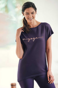Yoga T-shirt Batwing “yoga” - berry/copper