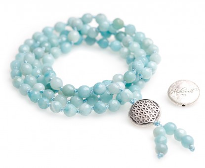 Mala chain made of amazonite (with flower of life silver) 