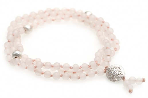 Mala necklace made of rose quartz (with mala coin silver 925) 