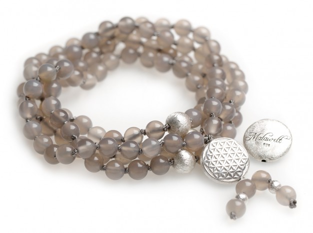 Mala necklace made of agate grey (flower of life silver) 