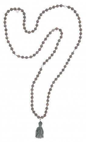 Mala necklace "Vintage" - wood grey, tassel silver grey, bead silver 