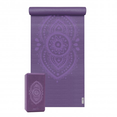 Yoga Set Starter Edition - ajna chakra (yoga mat + 1 yoga block) aubergine