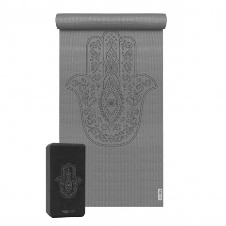 Yoga-Set Starter Edition - hand of fatima (Yogamatte + 1 Yogablock) graphit