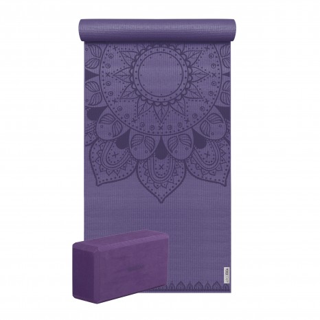 Yoga-Set Starter Edition - harmonic mandala (Yogamatte + 1 Yogablock) aubergine