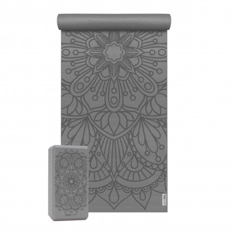 Yoga Set Starter Edition - lotus mandala (yoga mat + 1 yoga block) graphite