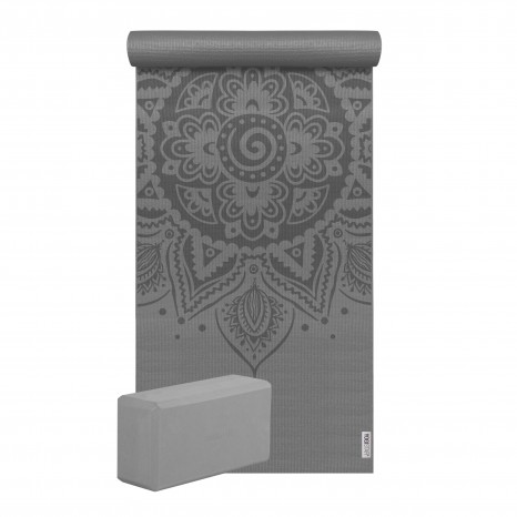 Yoga Set Starter Edition - spiral mandala (yoga mat + 1 yoga block) graphite
