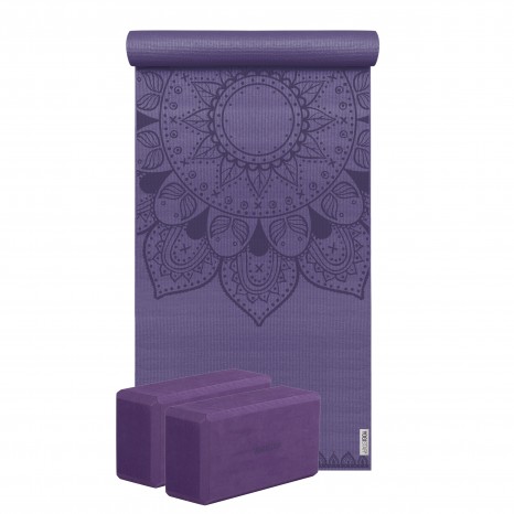 Yoga Set Starter Edition - harmonic mandala (yoga mat + 2 yoga blocks) aubergine