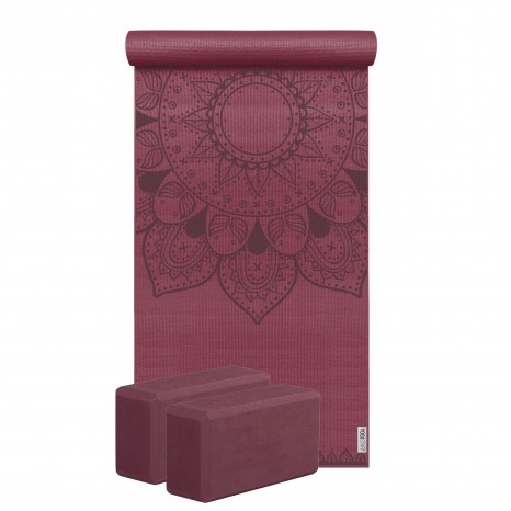 Yoga-Set Starter Edition - harmonic mandala (Yogamatte + 2 Yogablöcke) bordeaux
