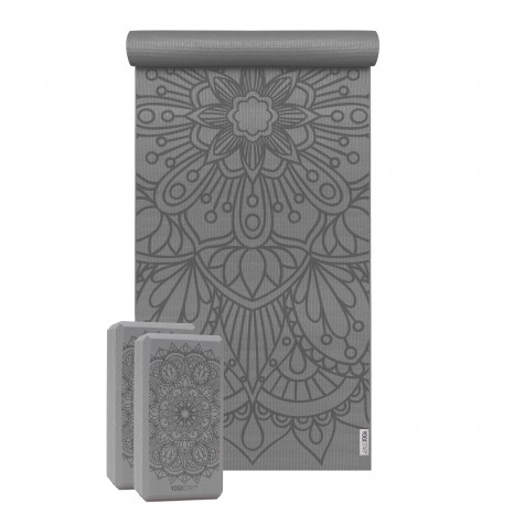Yoga Set Starter Edition - lotus mandala (yoga mat + 2 yoga blocks) graphite