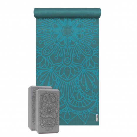 Yoga-Set Starter Edition - lotus mandala (Yogamatte + 2 Yogablöcke) petrol