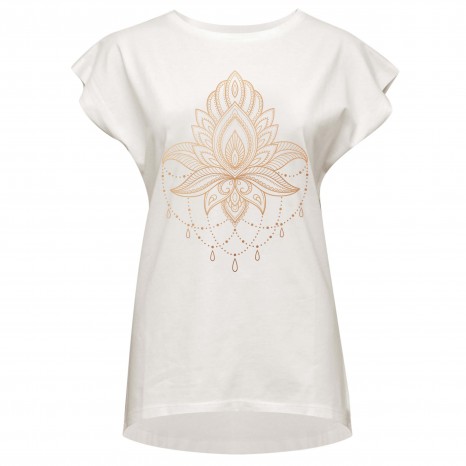 Yoga T-shirt Batwing "celestial flower" - ivory/copper S